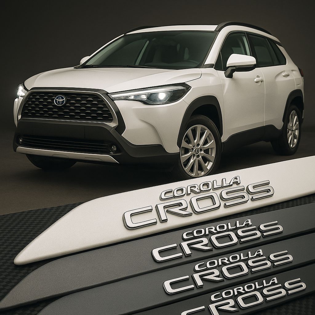 Frisos Laterais Toyota Corolla CROSS 2022 a 2025 – Modelo Ponta Facão em Todas as Cores