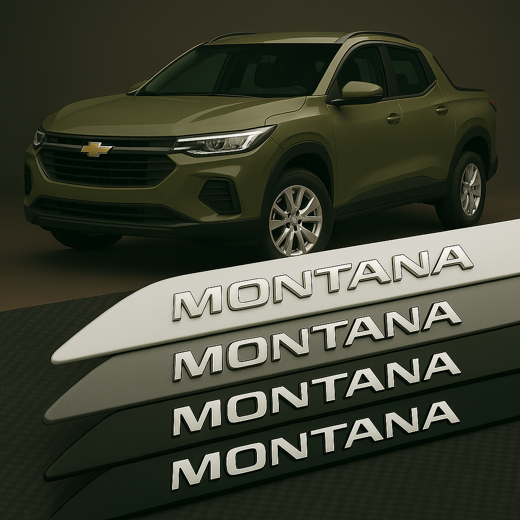 Frisos Laterais Chevrolet MONTANA 2023 a 2025 – Modelo Ponta Facão em Todas as Cores
