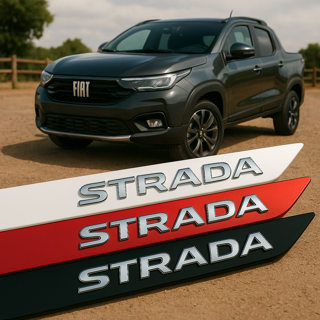 Frisos Laterais Fiat STRADA Cabine Dupla 2020 a 2025 – Modelo Ponta Facão em Todas as Cores