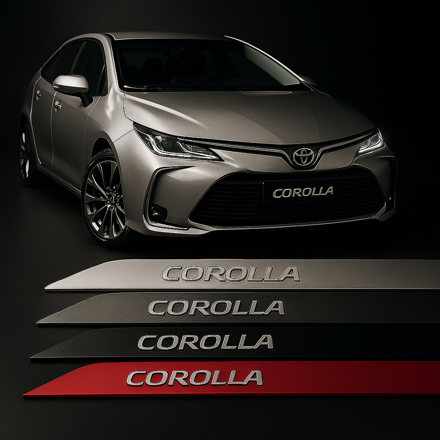Friso Lateral -Toyota Corolla Prata Super Nova¨2020 a 2025¨  ( Ponta Facão )